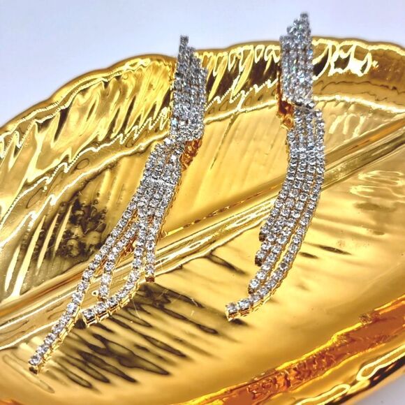 New VENUS Rhinestone cocktail formal silver  plated dangle earrings - Picture 1 of 9